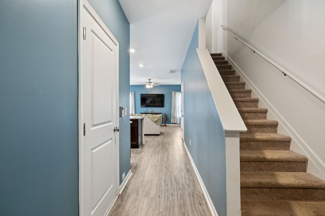 2305 Madeline Ct, Columbia, TN 38401 - stairs with wood finished floors, recessed lighting, and ceiling fan