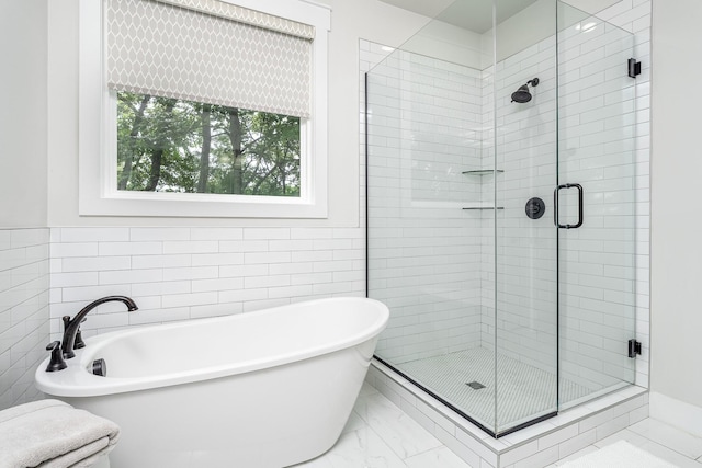 2744 Morrow Ln, Columbia, TN 38401 - full bath with a freestanding tub, a stall shower, tile walls, and marble finish floors
