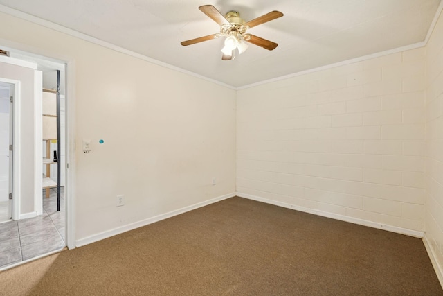 3337 Hartsville Rd, Lafayette, TN 37083 - empty room with dark colored carpet, ornamental molding, and ceiling fan