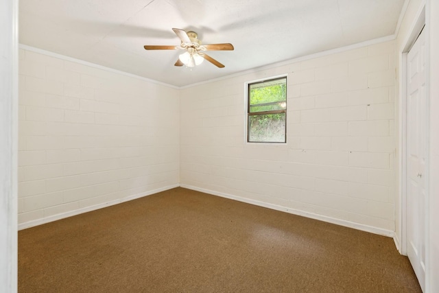 3337 Hartsville Rd, Lafayette, TN 37083 - unfurnished room with dark carpet, crown molding, and a ceiling fan
