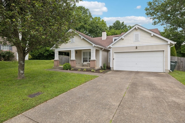 808 Garrett Way Ct, Antioch, TN 37013 - view of front of home with covered porch, driveway, a garage, and a chimney
