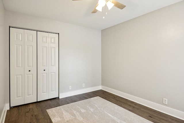 808 Garrett Way Ct, Antioch, TN 37013 - unfurnished bedroom with dark wood-type flooring, a closet, and ceiling fan