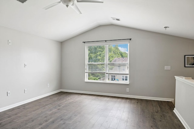 808 Garrett Way Ct, Antioch, TN 37013 - empty room featuring a ceiling fan, vaulted ceiling, and dark wood-type flooring