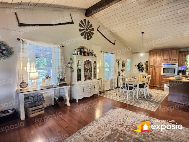 1 Julie Ln, Pleasant Shade, TN 37145 - dining space with wood finished floors, high vaulted ceiling, a wood ceiling with exposed beams, and healthy amount of natural light