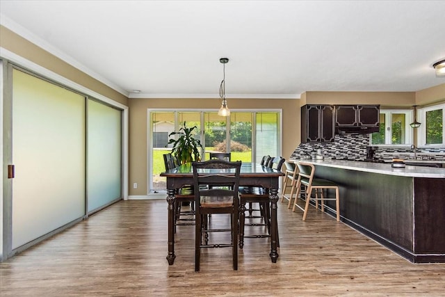 19 Horseshoe Bend Rd, Leoma, TN 38468 - dining space with light wood-type flooring, crown molding, and healthy amount of natural light