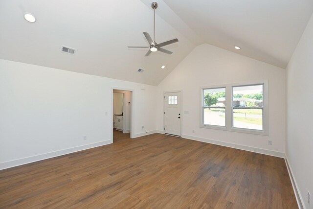 1142 Snow Ave, Madison, TN 37115 - unfurnished living room featuring a ceiling fan, wood finished floors, recessed lighting, and high vaulted ceiling