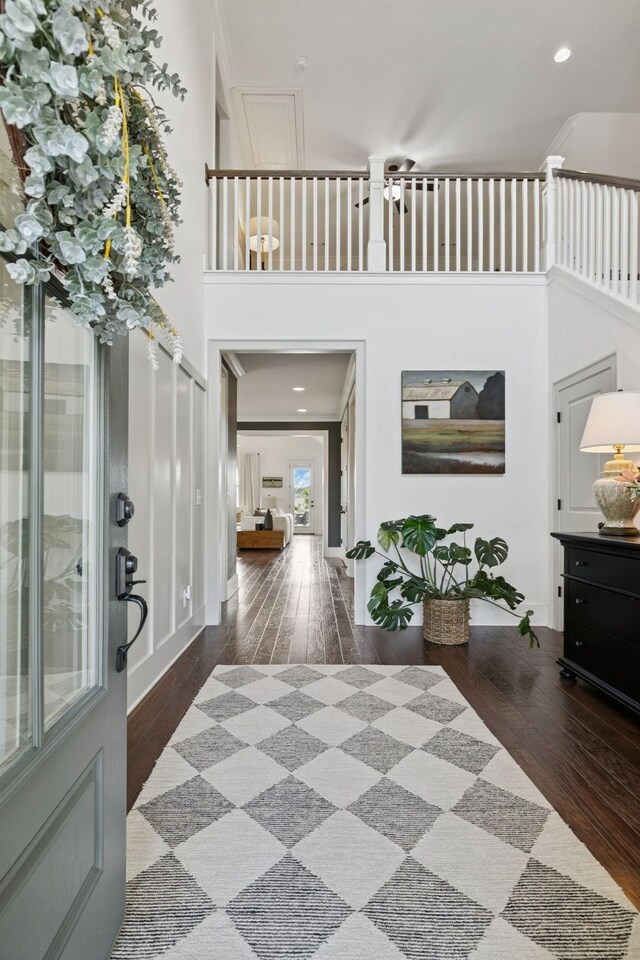 923 Hornsby Dr, Franklin, TN 37064 - foyer entrance featuring hardwood / wood-style flooring, a towering ceiling, and recessed lighting