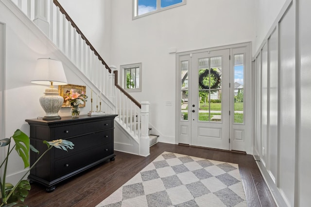 923 Hornsby Dr, Franklin, TN 37064 - entrance foyer with dark wood-style flooring, stairs, and a towering ceiling