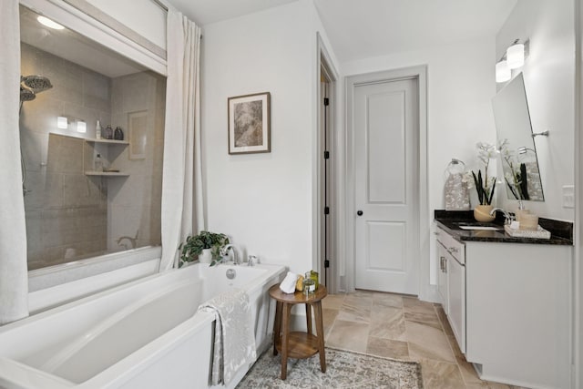 923 Hornsby Dr, Franklin, TN 37064 - bathroom featuring a garden tub, vanity, and a tile shower