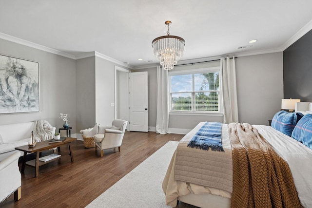 923 Hornsby Dr, Franklin, TN 37064 - bedroom with recessed lighting, dark wood-type flooring, a chandelier, and crown molding