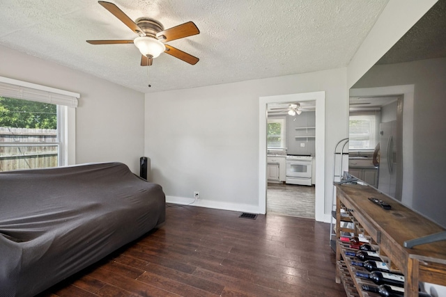 410 England St E, Cowan, TN 37318 - bedroom with wood-type flooring, multiple windows, a textured ceiling, and ceiling fan