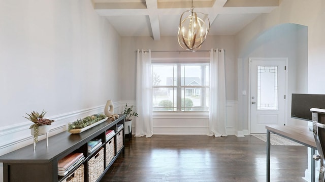 1197 Ewing Way, Clarksville, TN 37043 - foyer entrance with coffered ceiling, plenty of natural light, beamed ceiling, a chandelier, and wainscoting