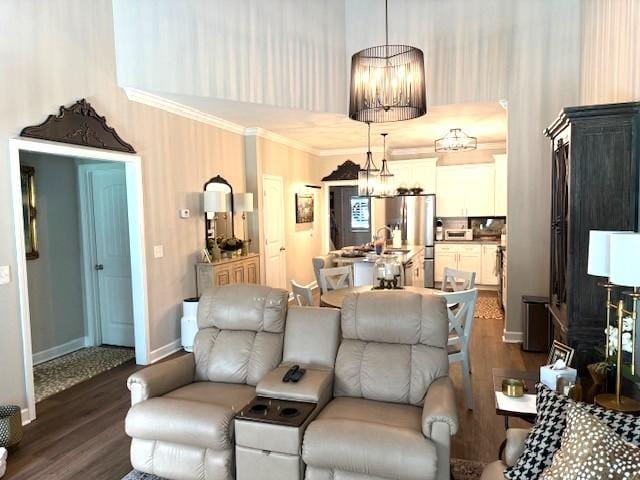967 Horse Mountain Rd Unit 1E, Shelbyville, TN 37160 - living area with dark wood finished floors, ornamental molding, and a chandelier