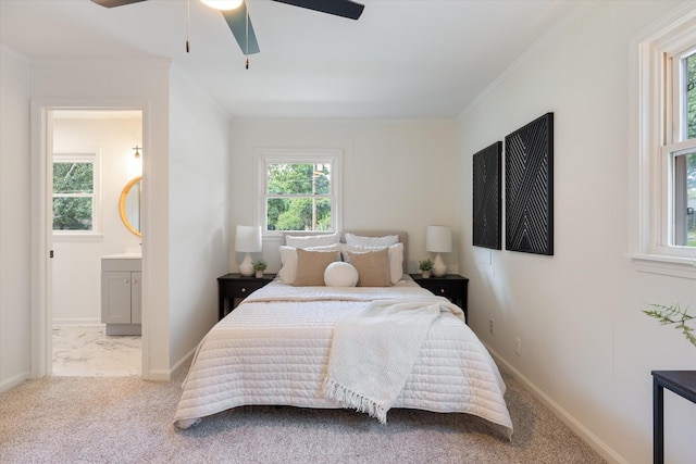 1211 Taylor Pl, Murfreesboro, TN 37129 - bedroom with carpet floors, ensuite bath, ceiling fan, and ornamental molding