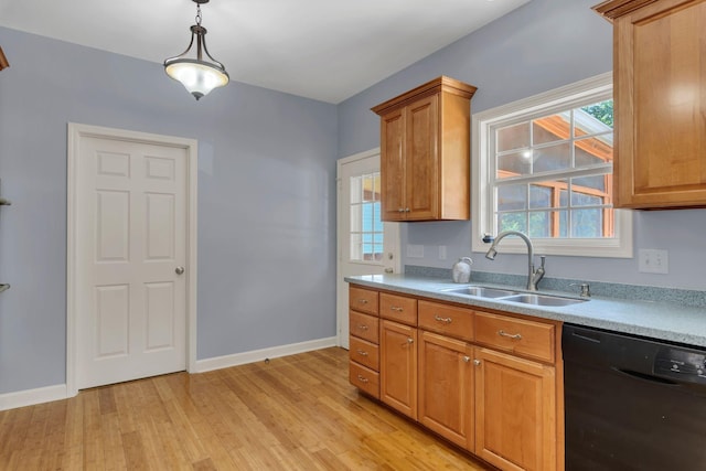 343 Belinda Pkwy, Mount Juliet, TN 37122 - kitchen featuring dishwasher, light wood-type flooring, light countertops, decorative light fixtures, and brown cabinets