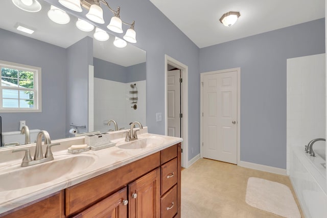 343 Belinda Pkwy, Mount Juliet, TN 37122 - bathroom featuring double vanity, tiled bath, and a tile shower
