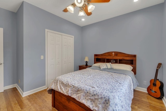 343 Belinda Pkwy, Mount Juliet, TN 37122 - bedroom featuring light wood-style floors, a closet, recessed lighting, and a ceiling fan