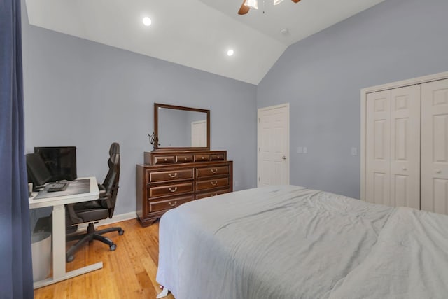 343 Belinda Pkwy, Mount Juliet, TN 37122 - bedroom with lofted ceiling, light wood finished floors, a closet, ceiling fan, and recessed lighting