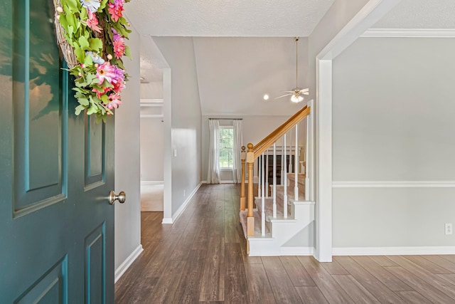 2415 Franklin Ln, Murfreesboro, TN 37130 - foyer entrance featuring stairs, wood finished floors, a ceiling fan, and a textured ceiling