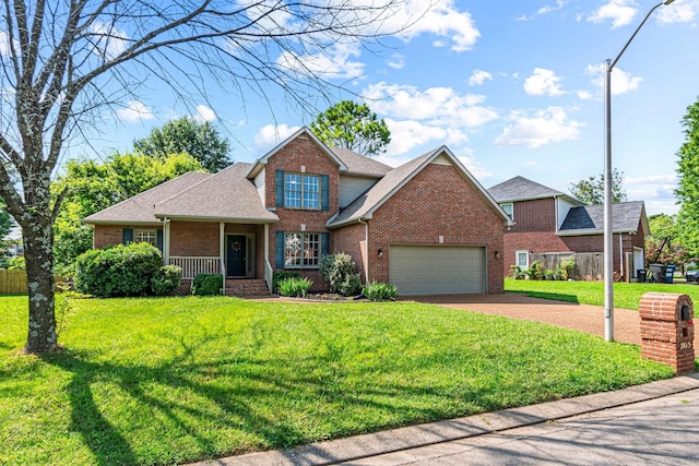 2415 Franklin Ln, Murfreesboro, TN 37130 - traditional home with brick siding, driveway, an attached garage, a shingled roof, and covered porch