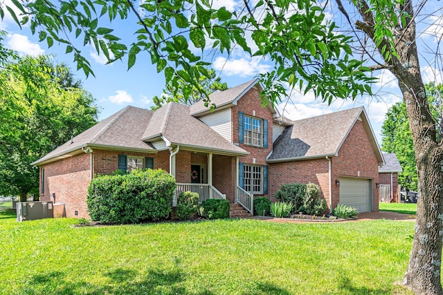 2415 Franklin Ln, Murfreesboro, TN 37130 - traditional-style home featuring roof with shingles, brick siding, an attached garage, a front lawn, and covered porch