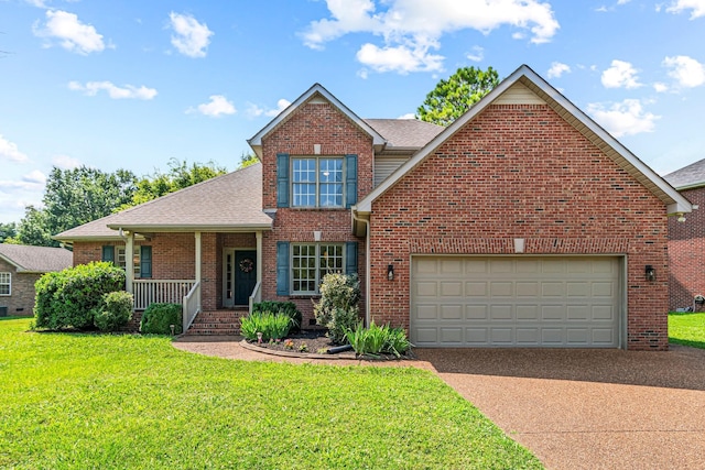 2415 Franklin Ln, Murfreesboro, TN 37130 - traditional home featuring concrete driveway, brick siding, a porch, a shingled roof, and a front lawn