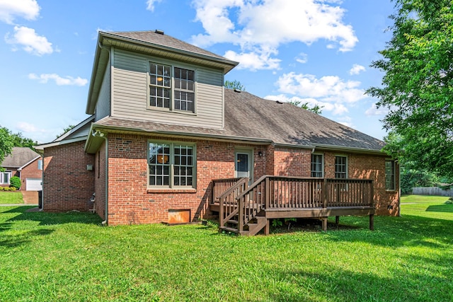 2415 Franklin Ln, Murfreesboro, TN 37130 - rear view of property featuring brick siding, a deck, a yard, and roof with shingles