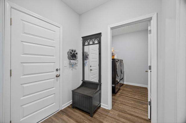 77 Frost St, Decherd, TN 37324 - laundry area featuring washing machine and dryer and dark wood-style floors