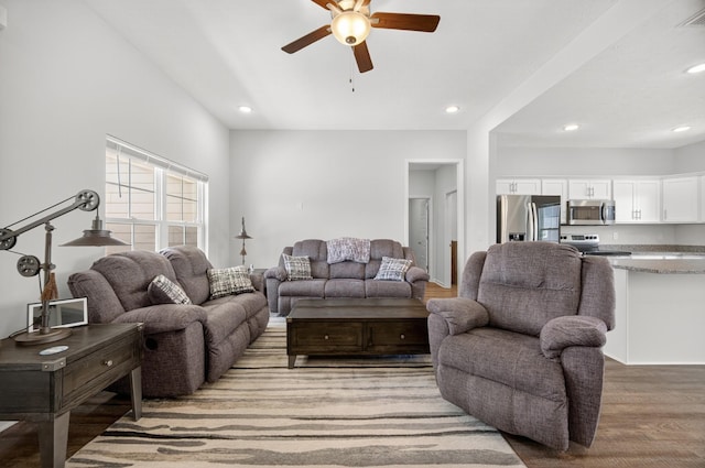 77 Frost St, Decherd, TN 37324 - living area featuring a ceiling fan, recessed lighting, and wood finished floors