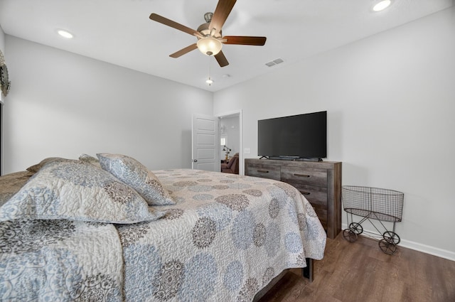 77 Frost St, Decherd, TN 37324 - bedroom with wood finished floors, ceiling fan, and recessed lighting