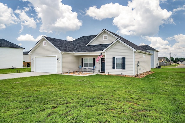 77 Frost St, Decherd, TN 37324 - traditional-style house featuring driveway, an attached garage, a front lawn, and a shingled roof