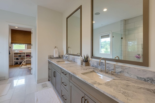 7555 Whiskey Rd, College Grove, TN 37046 - full bathroom featuring double vanity, recessed lighting, and tile patterned flooring