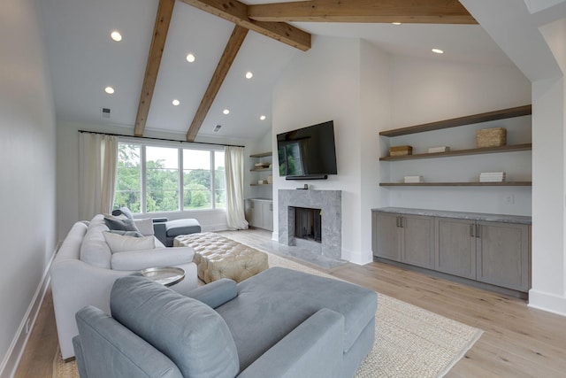 7555 Whiskey Rd, College Grove, TN 37046 - living room featuring a fireplace, light wood finished floors, and recessed lighting