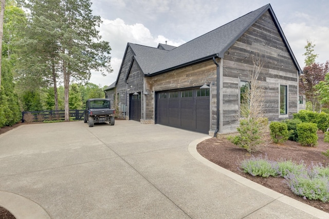7555 Whiskey Rd, College Grove, TN 37046 - view of side of property with a garage, driveway, roof with shingles, and stone siding