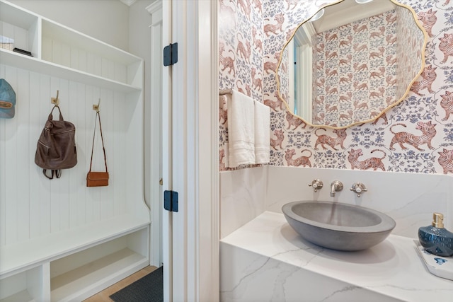 2157 Abiff Rd, Burns, TN 37029 - bathroom with a sink and wallpapered walls