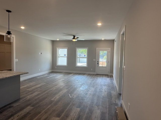 7 Willow Way, Mcminnville, TN 37110 - unfurnished living room with ceiling fan, dark wood-style floors, and recessed lighting