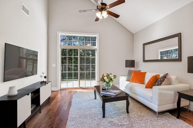 1037 Irish Way, Spring Hill, TN 37174 - living area with a ceiling fan, dark wood-style floors, and vaulted ceiling