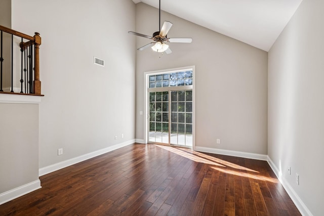 1037 Irish Way, Spring Hill, TN 37174 - unfurnished room with ceiling fan, dark wood-type flooring, and high vaulted ceiling