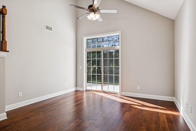 1037 Irish Way, Spring Hill, TN 37174 - spare room with ceiling fan, dark wood-type flooring, and high vaulted ceiling