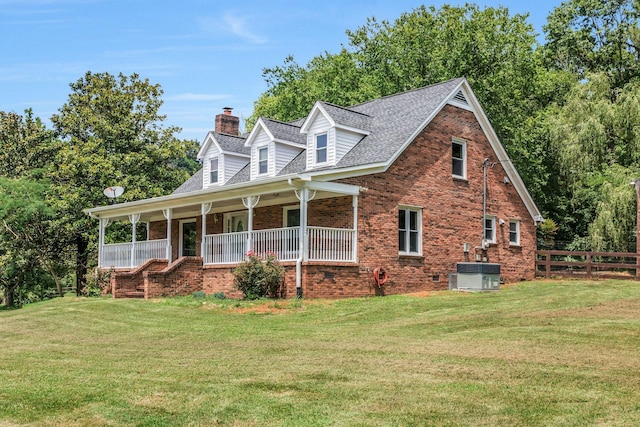 3035 Culleoka Hwy, Culleoka, TN 38451 - cape cod home with covered porch, a chimney, brick siding, and a shingled roof