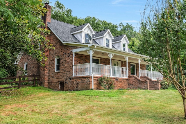 3035 Culleoka Hwy, Culleoka, TN 38451 - new england style home with brick siding, a porch, a chimney, stairway, and a shingled roof