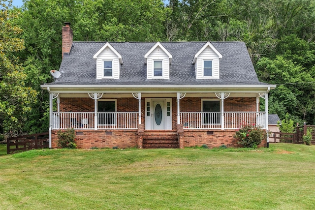 3035 Culleoka Hwy, Culleoka, TN 38451 - cape cod-style house with brick siding, a porch, a front yard, and a chimney
