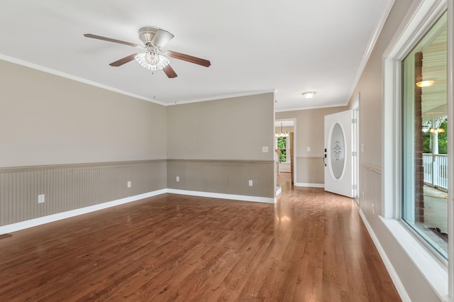3035 Culleoka Hwy, Culleoka, TN 38451 - unfurnished room with wood finished floors, ornamental molding, and a ceiling fan