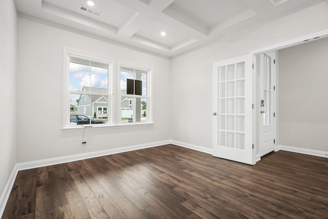 1922 Hildebrand Ln, Columbia, TN 38401 - empty room with coffered ceiling, dark wood-style flooring, beamed ceiling, and recessed lighting