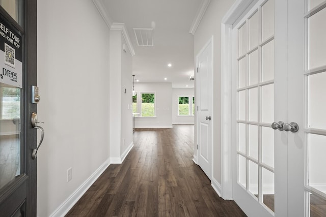 1922 Hildebrand Ln, Columbia, TN 38401 - hall with dark wood finished floors, recessed lighting, and crown molding