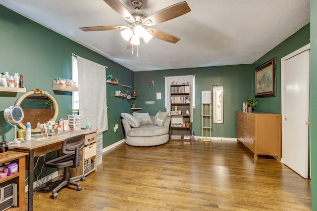 528 Maple St, Pulaski, TN 38478 - office with ceiling fan, wood finished floors, and a textured ceiling