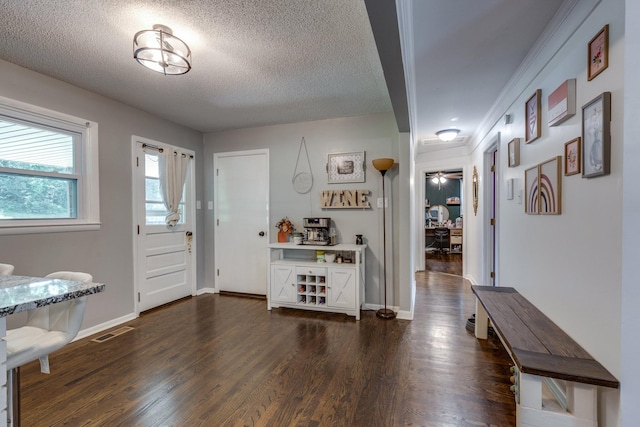 528 Maple St, Pulaski, TN 38478 - foyer with dark wood-type flooring, a textured ceiling, and a ceiling fan