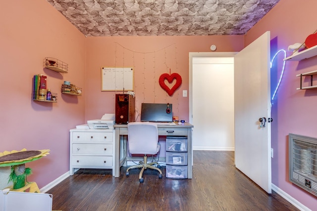 528 Maple St, Pulaski, TN 38478 - office area featuring wood finished floors and heating unit
