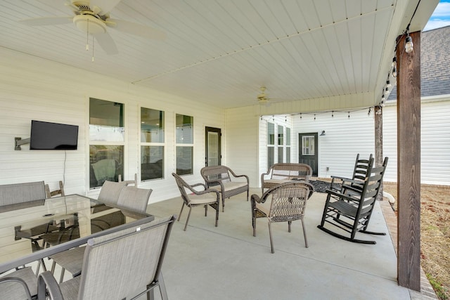 426 Maple Bend Rd, Winchester, TN 37398 - view of patio featuring an outdoor hangout area, a ceiling fan, and outdoor dining area