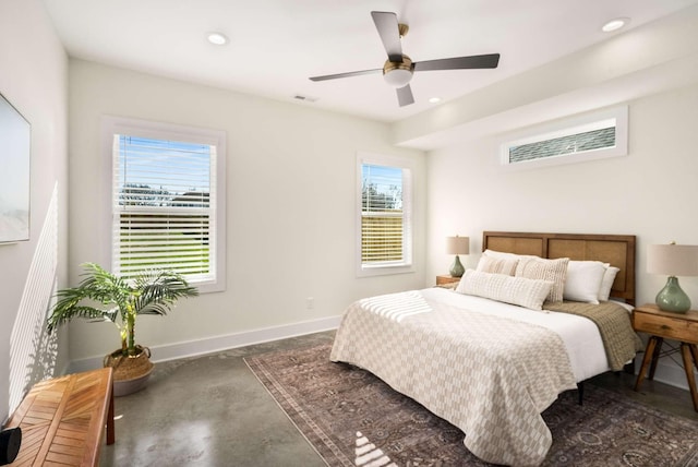 1823 River Dr, Nashville, TN 37218 - bedroom featuring multiple windows, concrete floors, recessed lighting, and ceiling fan